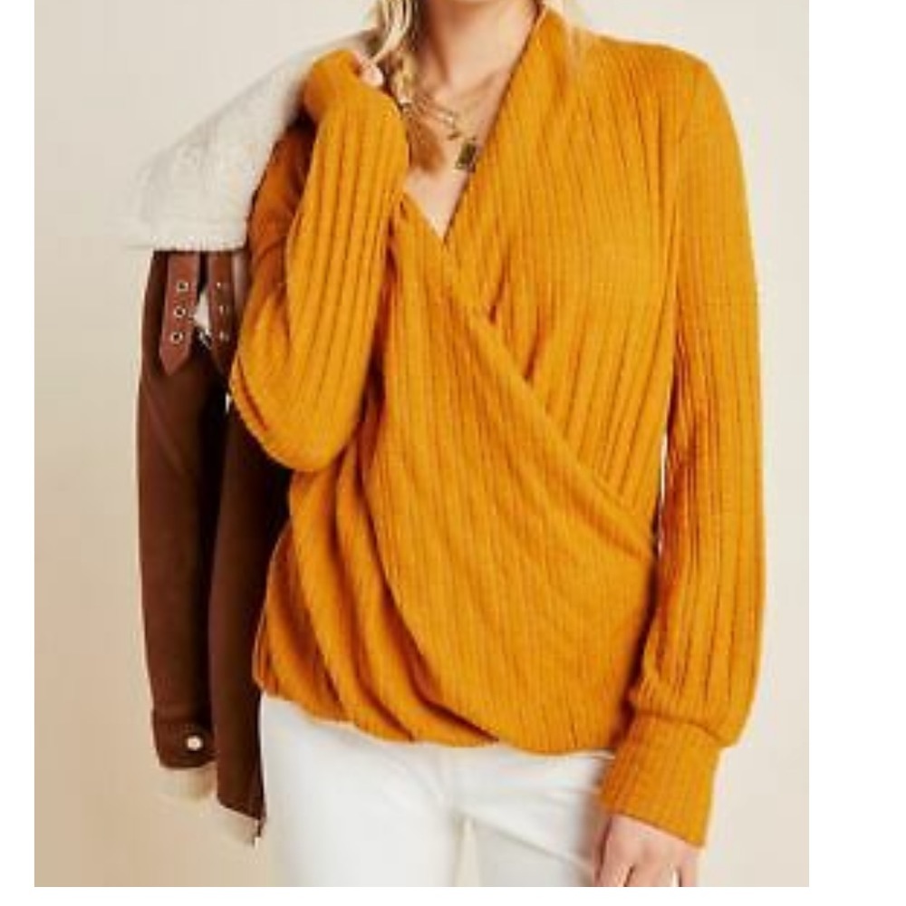 Maeve Rafaela Hacci Surplice V Neck Blouse.
